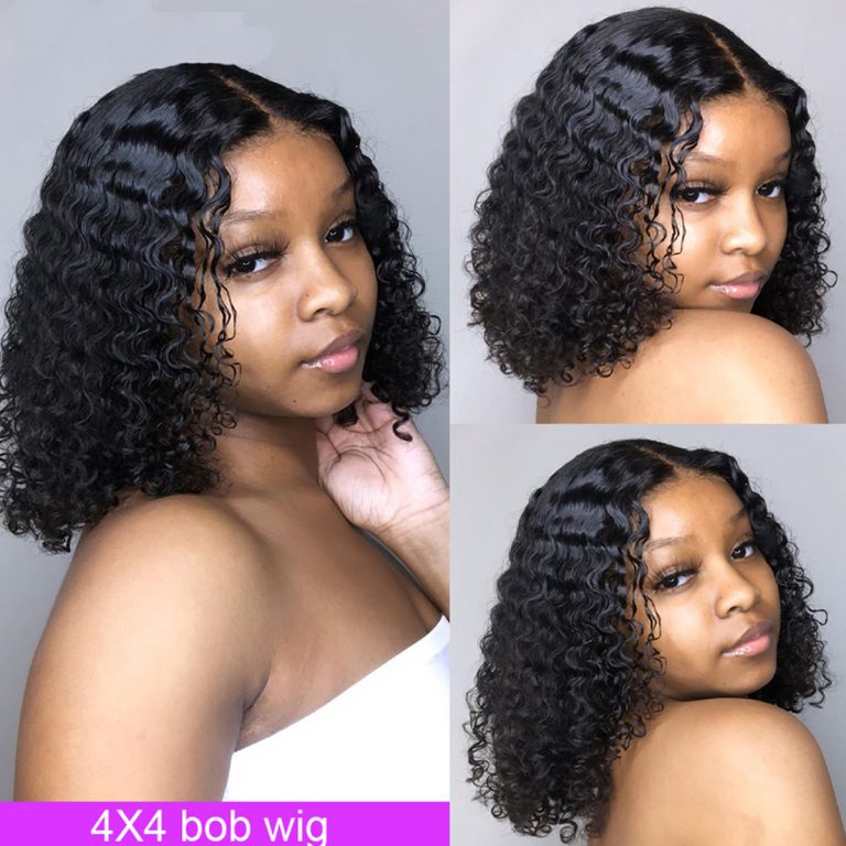 Water Wave Short Bob Wig Human Hair 4x4 Lace Closure Wigs - Yonova Hair