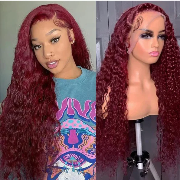 Deep Wave 99j Burgundy Lace Front Wigs Human Hair